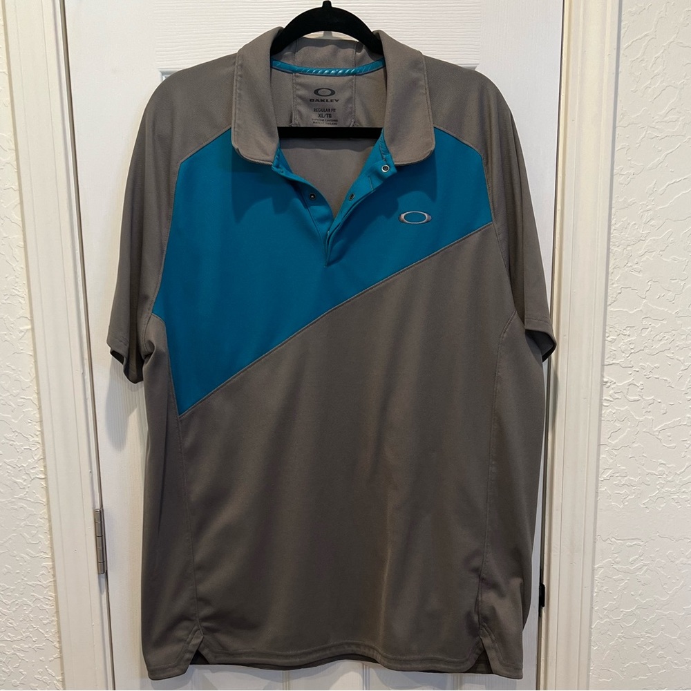 Oakley Men’s Regular Fit Polo XL Grey/Turquoise Hydrolix Moisture Management